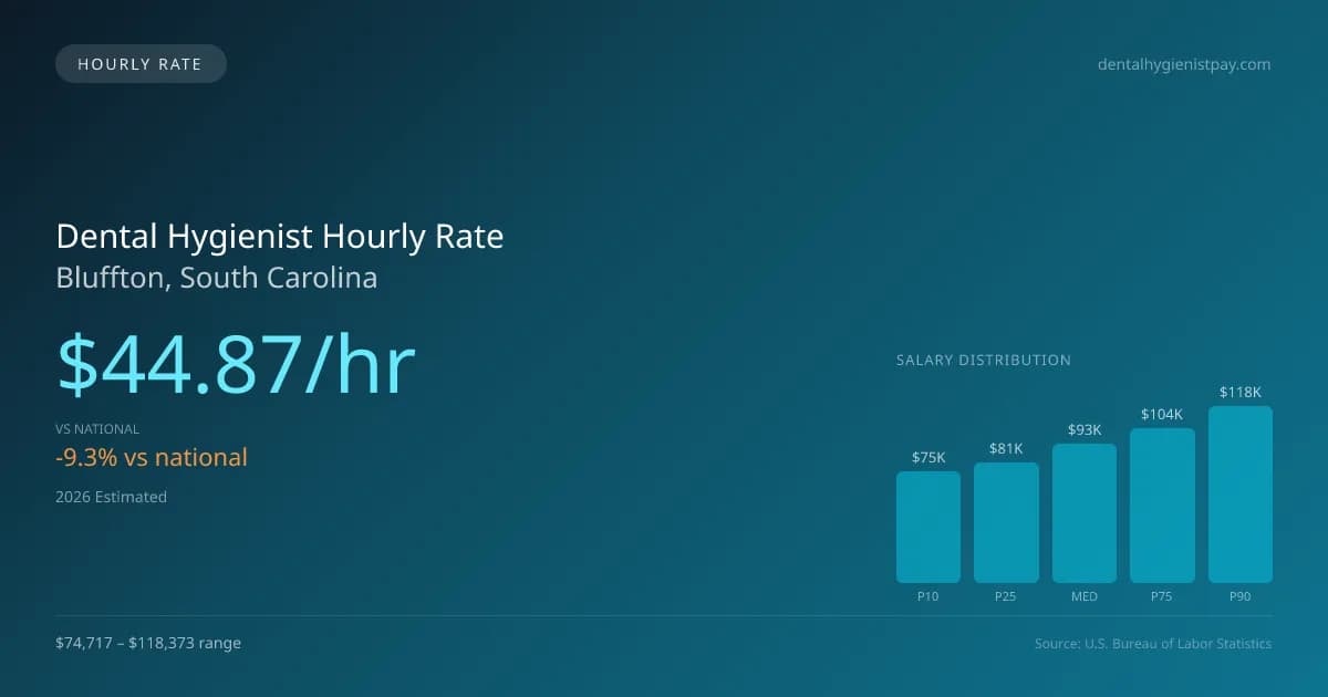 Dental Hygienist Hourly Rate in Bluffton, SC — 2026 est., based on 2025 BLS