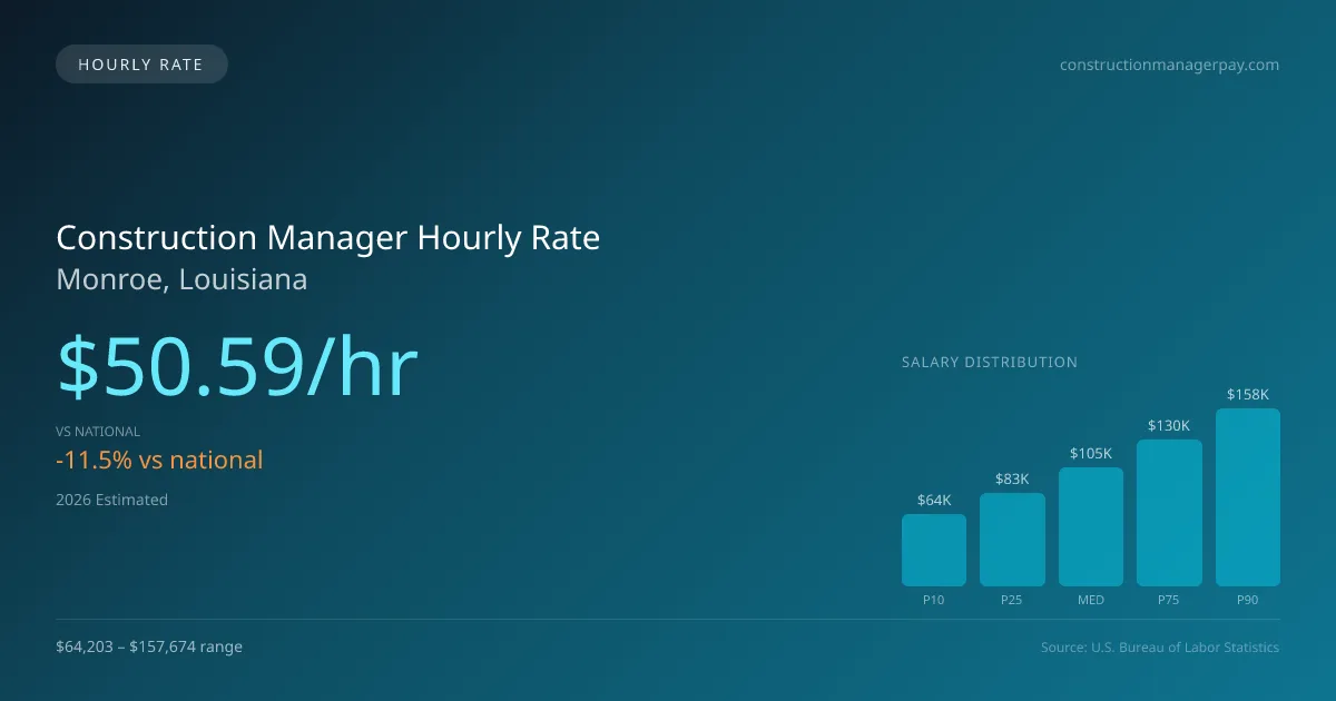 Construction Manager Hourly Rate in Monroe, LA — 2026 est., based on 2025 BLS