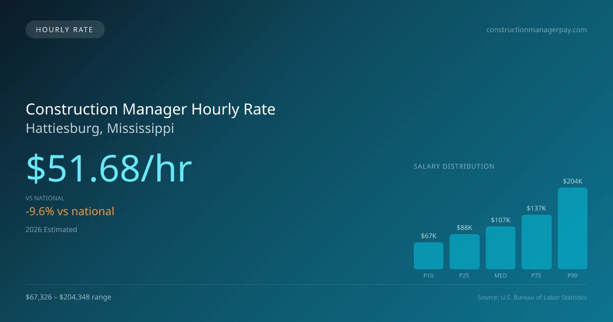 Construction Manager Hourly Rate in Hattiesburg, MS — 2026 est., based on 2025 BLS