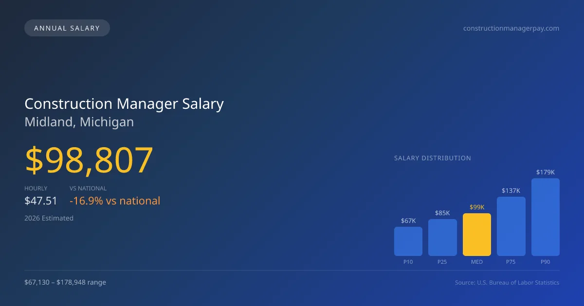 Construction Manager Salary in Midland, MI — 2026 est., based on 2025 BLS